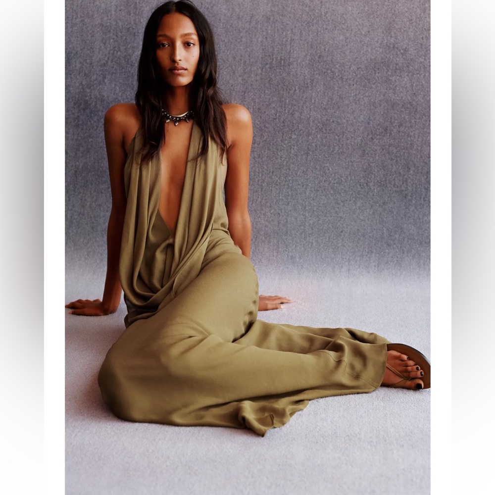 ZARA LIMITED EDITION DRAPED HALTER LONG DRESS - Picture 2 of 5